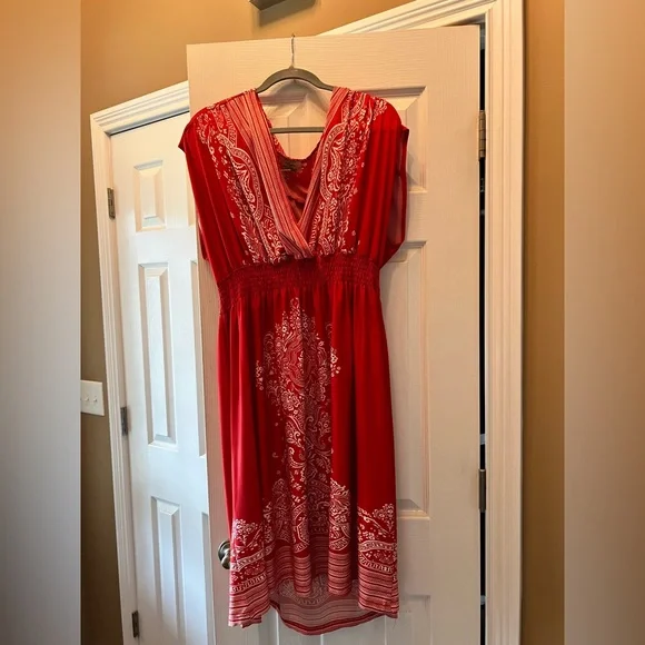 open lace back dress Red Bandana Print Zero-Waste Dress - M